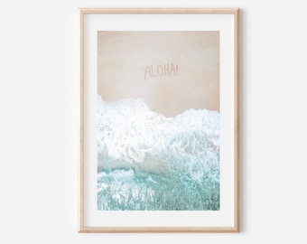 Impresión de arte Aloha, impresión de Hawái, arte de pared de Hawái, imprimible de Aloha, impresión de playa, arte de pared de Aloha, letrero de Aloha, decoración de playa de Aloha, arte de pared costero