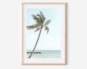 Palm Tree Print, Tropical Beach Wall Art, Pastel Beach Prints, Palm Tree Wall Art, Hawaii Beach Print, Modern Summer Poster, Tropical Nature
