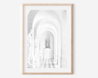 Lámina artística de arquitectura de arcos blancos, fotografía antigua en gris (descarga digital)
