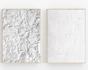 Abstract Painting Set of 2, White Textured Wall Art, Textured Art Set of 2, Abstract Print, White Abstract Art Set of 2, Modern Poster Set