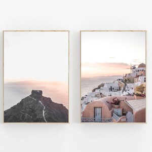 Greece Prints Set of 2, Santorini Print, Pastel Wall Art, Bohemian Beach Set of 2 Print, Modern Minimalist Poster, Greece Wall Art,Mykonos