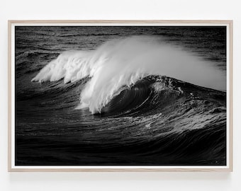 Ocean Print Black and White, Beach Print, Ocean Digital Art Print, Surf Wall Art, Surfing Poster,Ocean Waves Printable, California Wall Art
