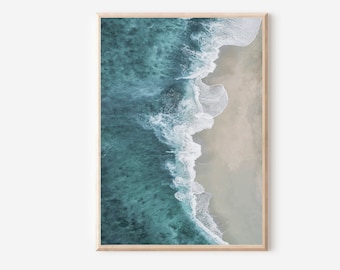 Aerial Beach Print: Ocean Waves, Coastal Wall Art (Digital Download)