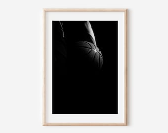 Svartvitt basketfoto: Sporttryck för tonårsrum (digital nedladdning)