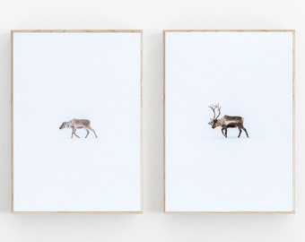 Reindeer Winter Print Set, Scandinavian Nature Art (Digital Download)