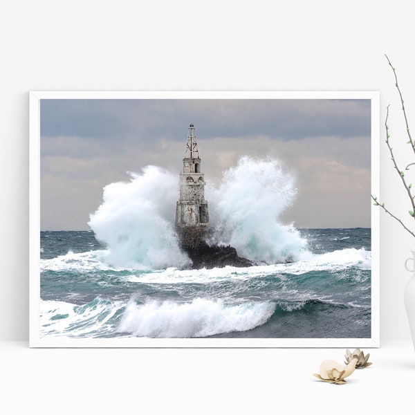 Stormy Lighthouse Print, Ocean Print, Lighthouse Picture, Storm Sea Print, Bathroom or Bedroom Art Print, A Gift for a New Home, Boho Art