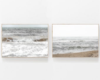 Beach Print Set of 2, Modern Minimalist Poster, Coastal Prints, Ocean Print, Pastel Ocean Wall Art, Boho Bedroom Art, Beach Lover Gift, Surf