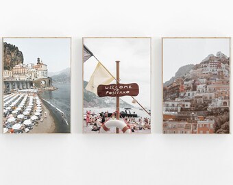 Positano Print, Amalfi Wall Art, Set of 3 Prints, Italy Prints Set, Positano Printable Art, Amalfi Coast Print Set of 3, Positano Beach Art