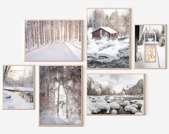 Winter Prints Set of 6, Winter Wall Art Set, Christmas Gallery Wall Art, Winter Decor, Snowy Prints, Winter Landscape,Snowy Winter Print Set