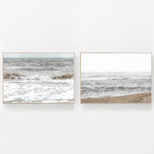 Beach Print Set of 2, Modern Minimalist Poster, Coastal Prints, Ocean Print, Pastel Ocean Wall Art, Boho Bedroom Art, Beach Lover Gift, Surf