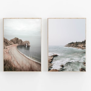 Beach Print Set of 2, Coastal Prints Set of 2, Modern Minimalist Poster, Pastel Beach Prints Set, Coastal Decor, Printable Wall Art
