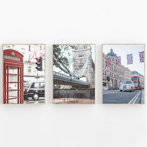 Conjunto de 3 impressões de Londres, pôster para impressão da Grã-Bretanha no Reino Unido, pôster da paisagem urbana de Londres no Reino Unido, conjunto de 3 de arte moderna, impressão de viagem, arquitetura de Londres