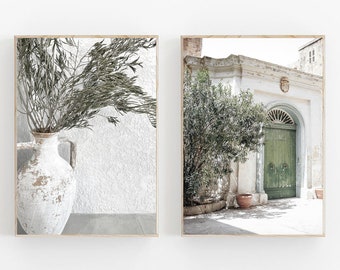 Italy Print Set of 2, Travel Art Print, Italy Gallery Wall Set, Modern Minimalist Poster, Green Olive Tree, Neutral Prints Set, Puglia Print
