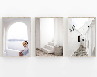 Santorini Set of 3 Prints, Greece Print, Modern Minimalist Poster, Architecture Print Set of 3, Neutral Wall Art, Black & White Decor,Greece