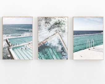 Bondi Iceberg Prints, Australia Beach Set, Set of 3 Prints, Bondi Icebergs Swimming Pool, Australia Ocean Art, Sydney Print, Australia Print