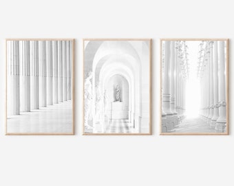 Conjunto de láminas arquitectónicas de arcos blancos, fotografía en gris antiguo (descarga digital)