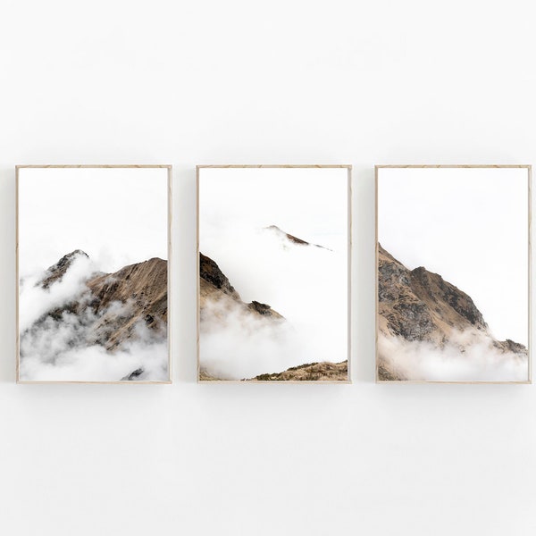 Mountain Print Set of 3, Nature Art Print Set of 3, Modern Minimalist Poster, Scandinavian Nature Print, Mountain Collage, Printable Decor