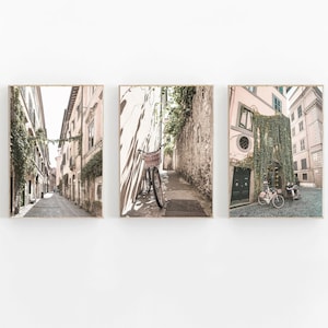 Italy Print Set of 3 Gallery, Italy City Print, Travel Wall Art Decor, Cityscape Wall Art, Italy Art Print, Beige Print Set of 3,Bicycle Art