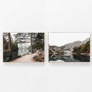 Nature Print Set of 2, Forest Wall Art Print Set of 2, Modern Minimalist Poster, Mountain Wall Art, Scandinavian Nature Print, Mountain Fog