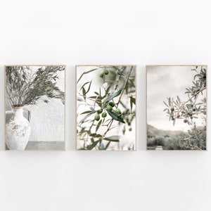 Olive Branch Print Set of 3, Botanical Print Set of 3, Modern Minimalist Poster, INSTANT DOWNLOAD,  Kitchen Decor, Mediterranean Wall Art
