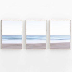 Ocean Beach Print Set of 3, Ocean Wall Art, Coastal Decor, Triptych Gallery Wall Set, Ocean Waves Poster, Pastel Wall Art, Beach Print Set