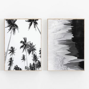 Black and White Prints, Set of 2 Beach Prints Black and White, Black and White Palm Tree Print,  Gallery Wall Set Ocean Print, Tropical Tree