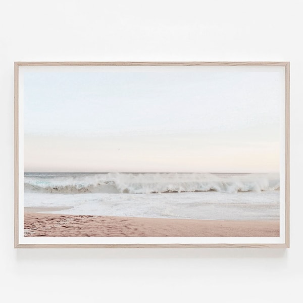 Beach Print, Horizontal Print, Pastel Coastal Print, Landscape Art, Ocean Print, Horizontal Wall Art,Printable Wall Art, Wave Wall Art Print