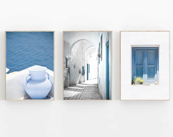 Greece Print Set of 3, Santorini Print Set of 3, Mykonos Pastel Printable Art, Mediterranean Wall Art, Greece Pastel Set, Travel Art Prints