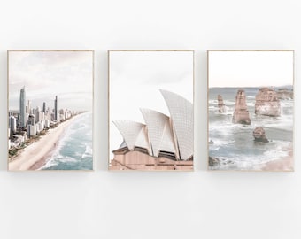 Australia Print Set of 3, Sydney Print, Australia Wall Art, Sydney Opera House Print, Australia Beach Print, Sydney, Melbourne, Beach Print
