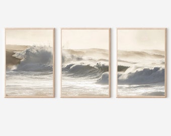 Ocean Prints Set of 3, Ocean Triptych Wall Art, Beach Printable Wall Art, Beach Prints Wall Art, Sunset Waves Print, Ocean Art Decor