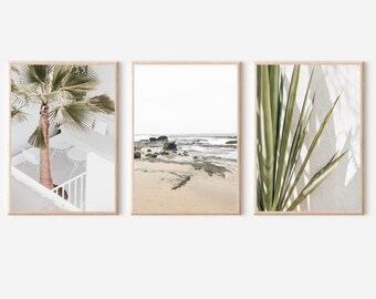 Neutral Art Print Set of 3, Palm Tree Print, Tropical Wall Art, Coastal Wall Decor, Beach Prints, Pastel Art Prints Set, Palm Art Prints