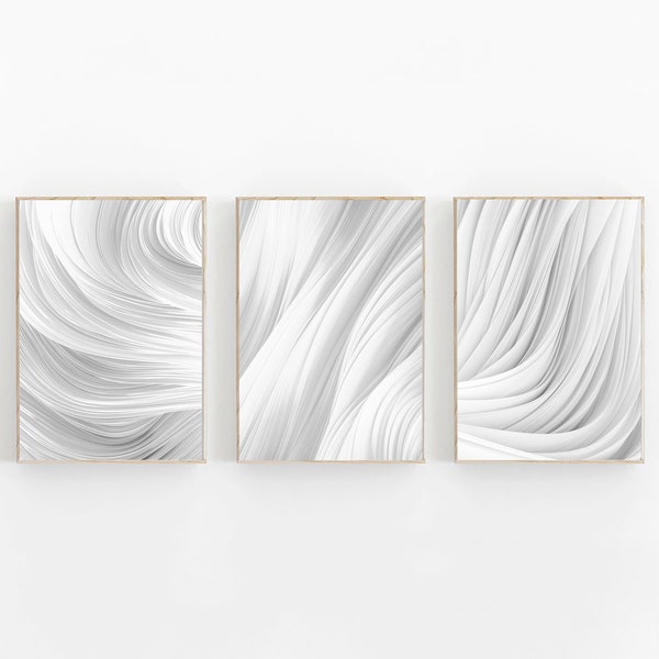 Gray and White Abstract Painting Set of 3, White Textured Wall Art, Abstract Print, White Abstract Art Set of 3, Grey and White Wall Art