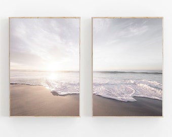 Coastal Beach Print Set of 2, Pastel Ocean Wall Art (Digital Download)