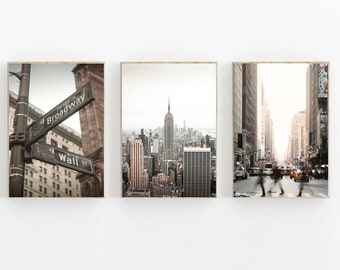 New York City Set of 3 New York Photo Print Broadway Print Manhattan Art NYC Brooklyn Print Wall Street Set Of 3 New York Digital Download