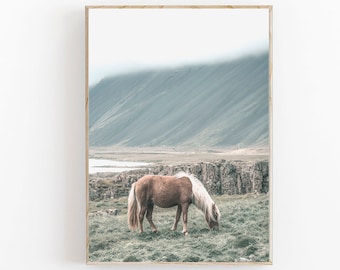 Impression chevaux, impression cheval sauvage, art mural chevaux islandais, affiche minimaliste moderne, art mural sud-ouest, déco bohème, impression rustique neutre