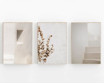 Beige Wall Art Set, Neutral Wall Art Set of 3 Prints,Beige Wall Decor, Modern Poster,Neutral Decor, Eucalyptus Print,Beige Aesthetic Collage