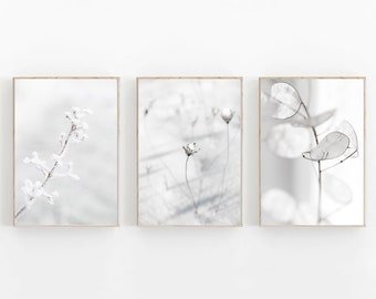 Gray and White Wall Art Set of 3, Scandinavian print, Set of 3 Prints, Modern Minimalist Poster, Neutral Print Set, Snowy Printable Wall Art