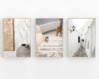 Santorini Set of 3 Prints, Greece Print, Modern Minimalist Poster, Architecture Print Set of 3, Neutral Wall Art, Black & White Decor,Greece