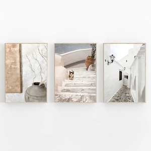 Santorini Set of 3 Prints, Greece Print, Modern Minimalist Poster, Architecture Print Set of 3, Neutral Wall Art, Black & White Decor,Greece