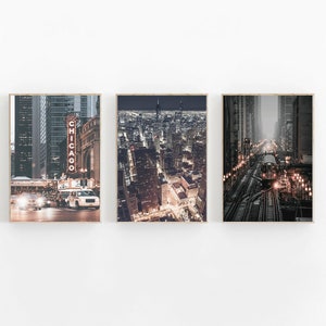Chicago Prints Set of 3, Chicago Illinois City Print, Chicago Street Wall Art Set, Chicago Poster, Minimalist Home Decor, Chicago Travel Set