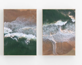 Beach Print Set of 2, Set of 2 Coast Prints, Ocean Waves Poster, Modern Minimalist Poster, Coastal Decor, Pastel Beach Prints Set,California