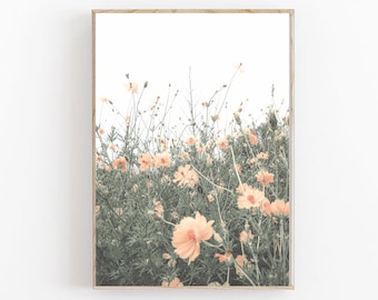 Lámina floral botánica, decoración de pared color beige estilo rústico (descarga digital)