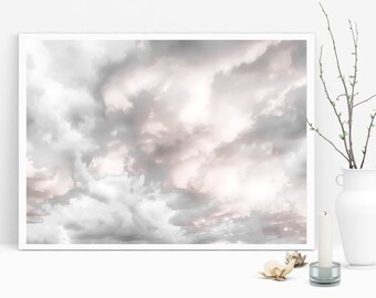 Wolken print, zonsondergang print, wolken fotografie, wolken muur kunst decor, moderne minimalistische poster, roze wolken print, abstracte kunst, lucht print