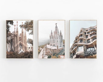 Spain Print Set of 3, Modern Minimalist, Spain Wall Art, Sagrada Familia, Barcelona Printable Poster, Barcelona Wall Art, Travel Art Print