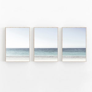 Ocean Beach Print 3er-Set, 3er-Set Küstendrucke, Meereswellen Poster, modernes minimalistisches Poster, Pastellmeereswandkunst, Naturdruck