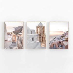 Greece Print Set of 3, Greece Santorini Print, Santorini Set of 3 Prints, Mykonos Pastel Printable Art, Modern Minimalist, Travel Art Prints