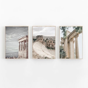 Athens Print Athens Wall Art Greece Print Acropolis Art Print Parthenon Poster Set of 3 Prints Athens Travel Poster Greek Poster Set Decor