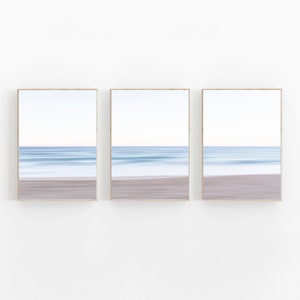 Juego de 3 impresiones de playa y océano, arte de pared del océano, decoración costera, juego de galería de pared con tríptico, póster de olas del océano, arte de pared en colores pastel, juego de impresiones de playa