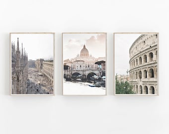 Italy Print Set of 3 Gallery, Rome Colosseum Print, Rome City Print Set of 3, Italy Art Print, Modern Minimalist, Rome Italy Art Wall Print
