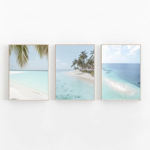 Lámina de Maldivas, Arte mural de Maldivas, Juego de 3 láminas, Póster del Océano Índico, Juego de 3 láminas de playa, Decoración de pared de Maldivas, Decoración costera, Lámina asiática